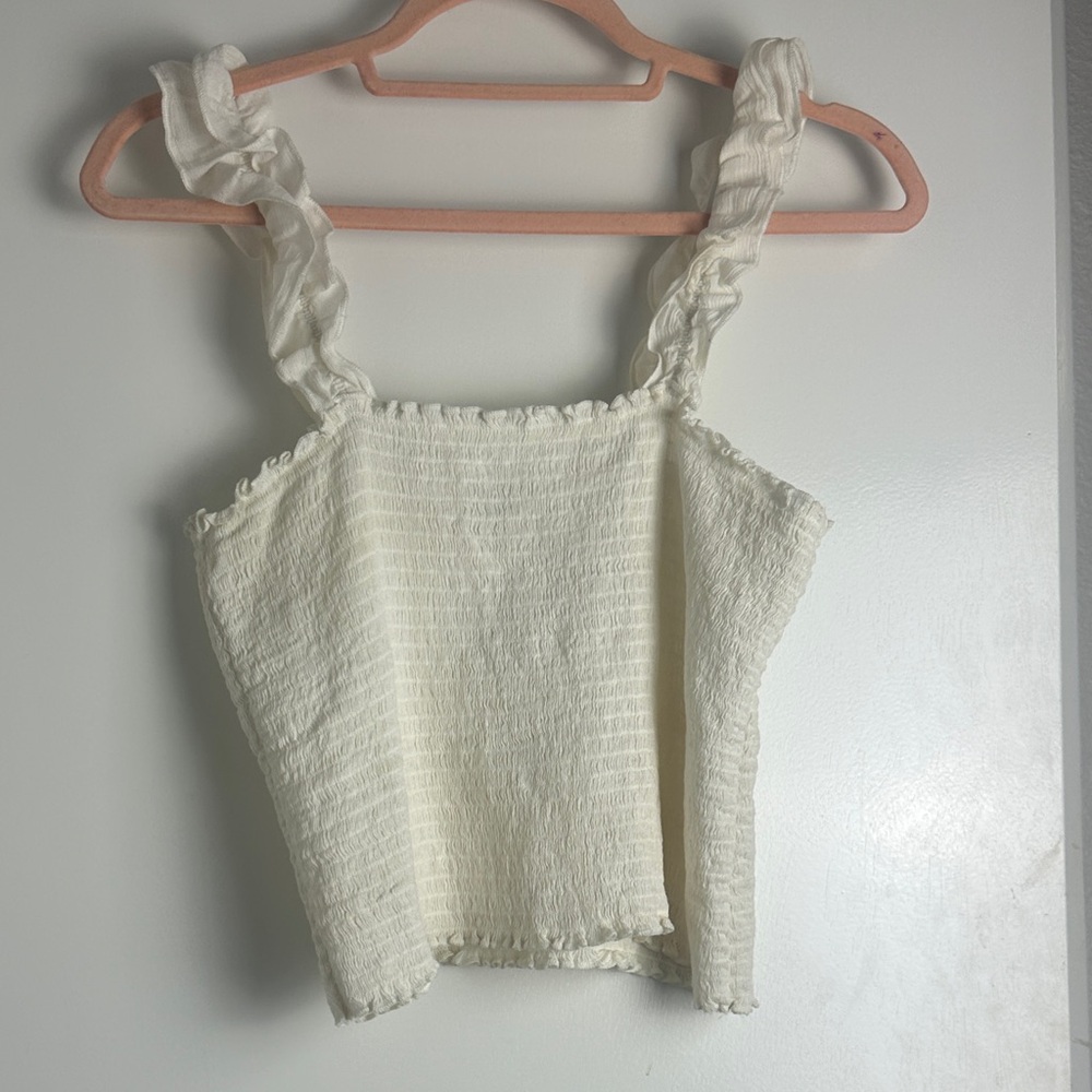 White Ruffled Smocked Crop Women Top